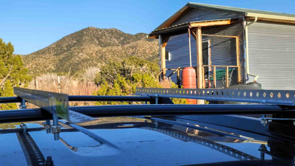 Solar panel mounting setup for car roof rack