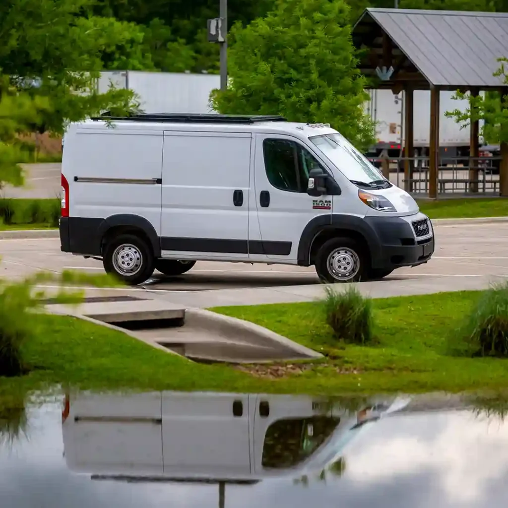 Ram ProMaster camper van parked in by the bayou in Louisiana